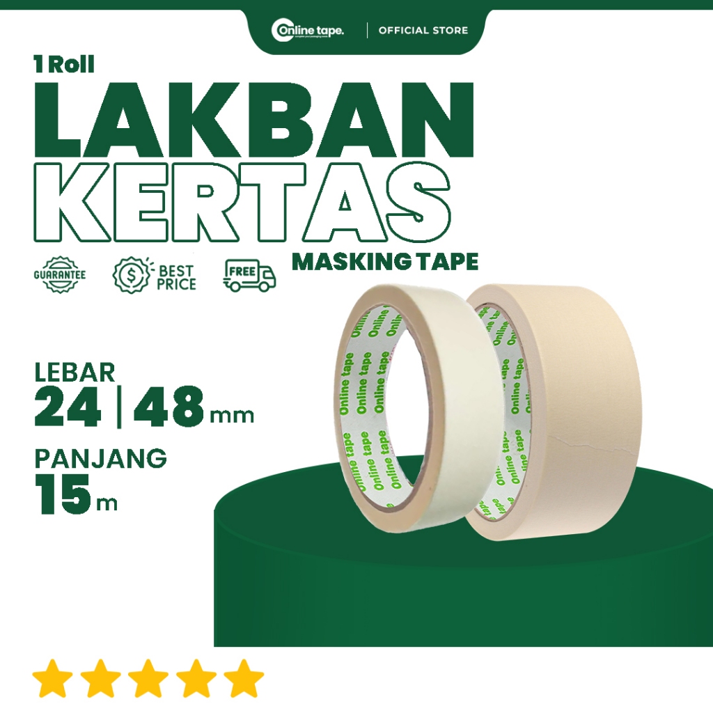 Jual Masking Tape 24mm & 48mm x 15m Lakban Kertas Cat Tembok Mobil ...