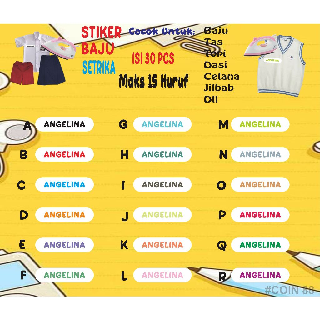 Jual Stiker Setrika Nama/Label Nama Setrika Untuk Anak-anak dan Dewasa ...