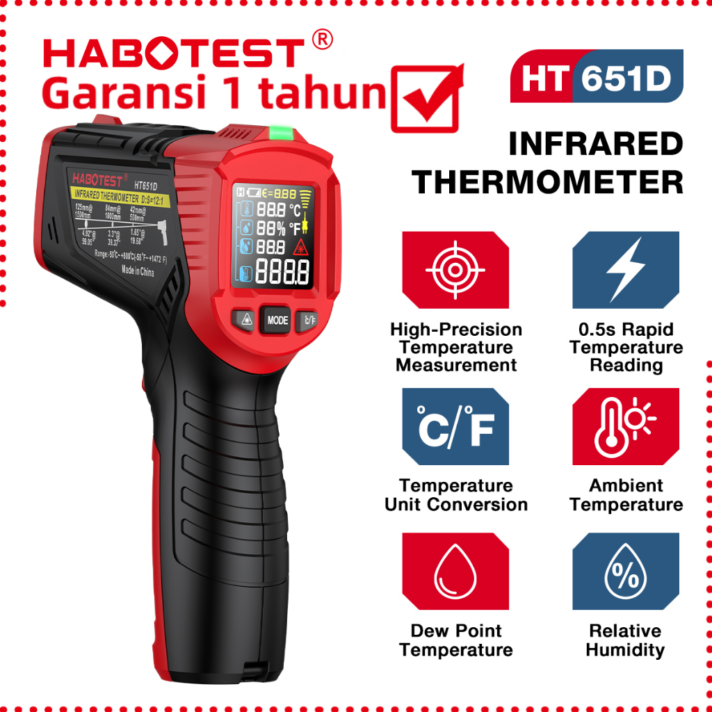 Jual HABOTEST HT651D Termometer Inframerah -50'c-800c Termometer ...