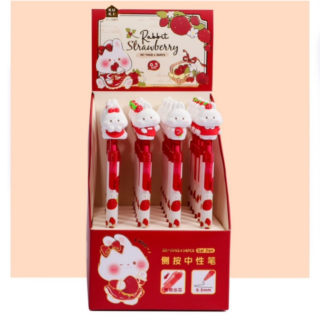 Jual (4PCS) PULPEN KUKI KLIK KK-7048 RABBIT STRAWBERRY / BALLPEN / PENA ...