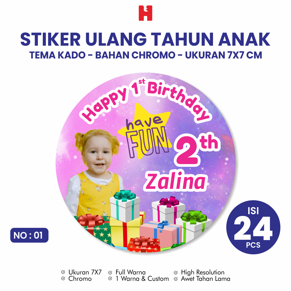 Jual Stiker Ulang Tahun Anak Tema Kado Ukuran 7x7 CM Bulat - Isi 24 Pcs ...