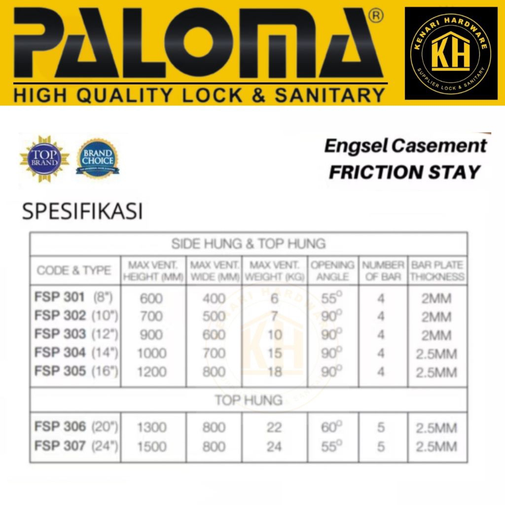 Jual PALOMA FSP 302 ENGSEL CASEMENT FRICTION STAY SUPERIOR 10