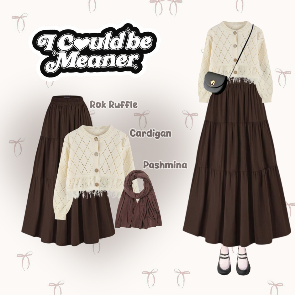 Jual One Set 3in1 Korean Style | Cardigan Rajut + Rok Susun + Hijab ...