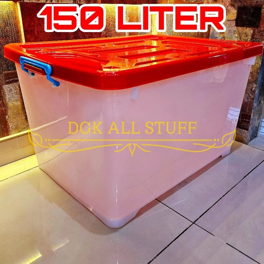 Kontainer Container Box Kotak Tempat Penyimpanan Pindahan Baju Pakaian Serbaguna 150 Liter 150L 150 L Plastik Jumbo Besar Tebal Kuat Kokoh Antipecah Anti Pecah Dengan Roda Beroda Transparan Bening Warna Putih Premium Estetik Aesthetic Minimalis Murah