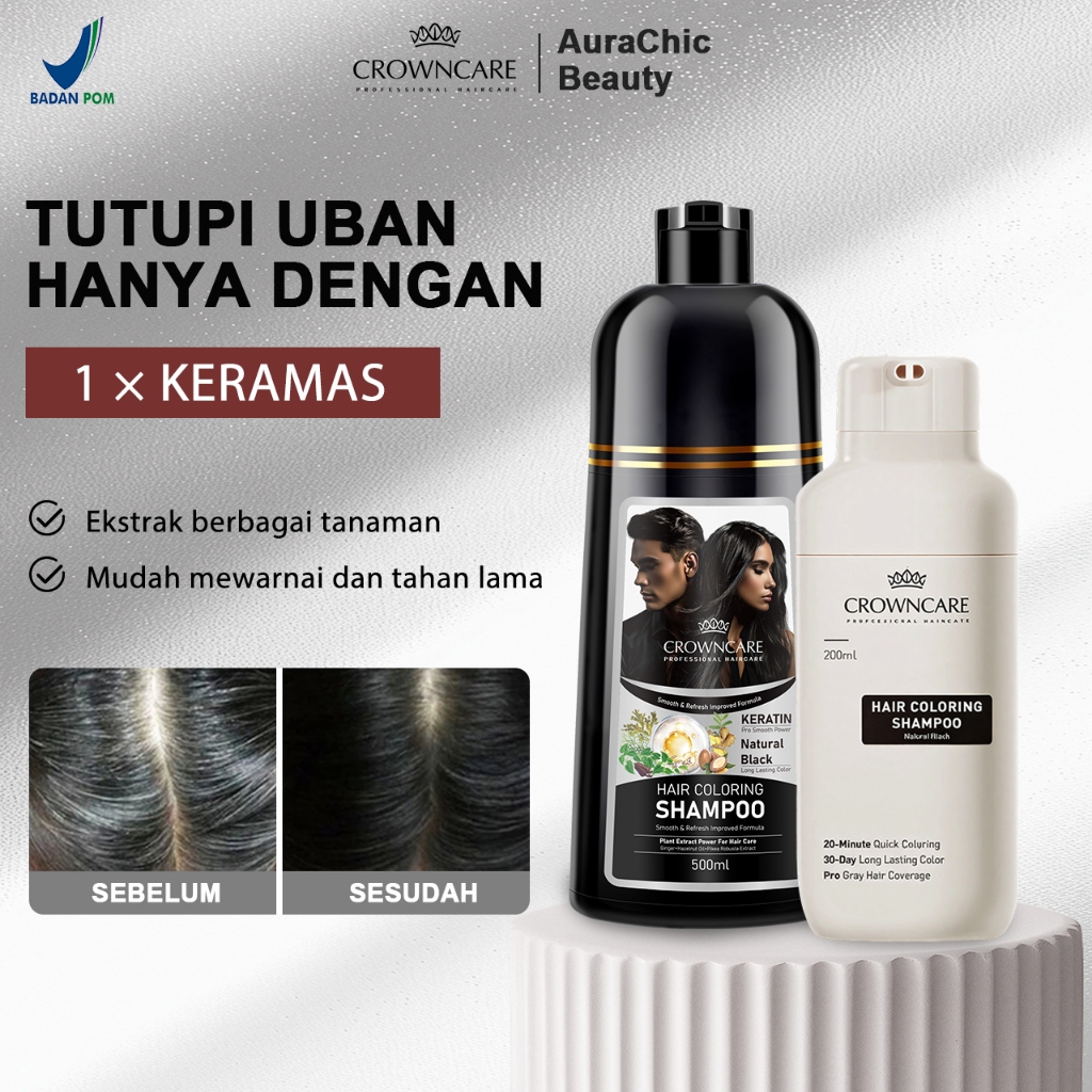 Jual Crowncare Shampoo Penghitam Rambut Uban, Hair Coloring Shampoo 3 ...