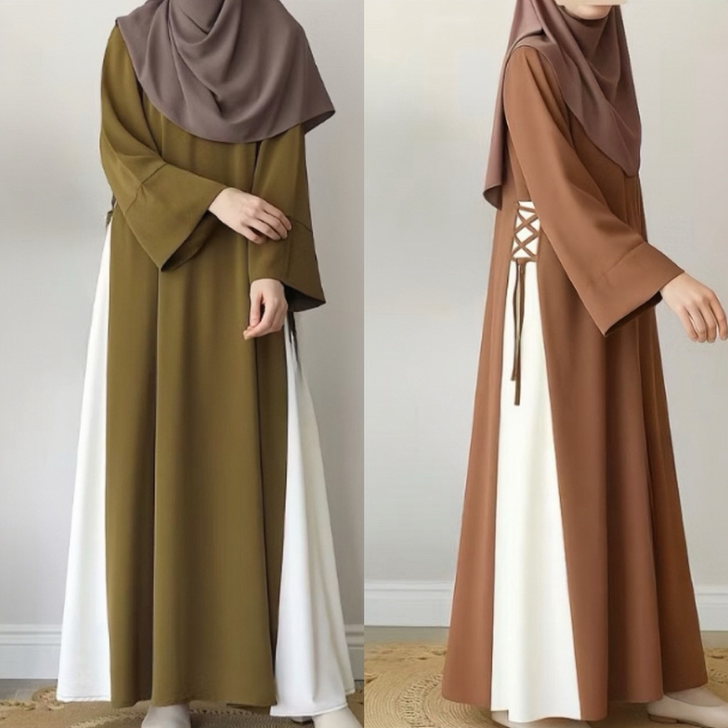 HELENA ABAYA Syar’i Gamis Dress Wanita Tali Pinggang Size S M L XL Gamis Dress Remaja Korea Vintage