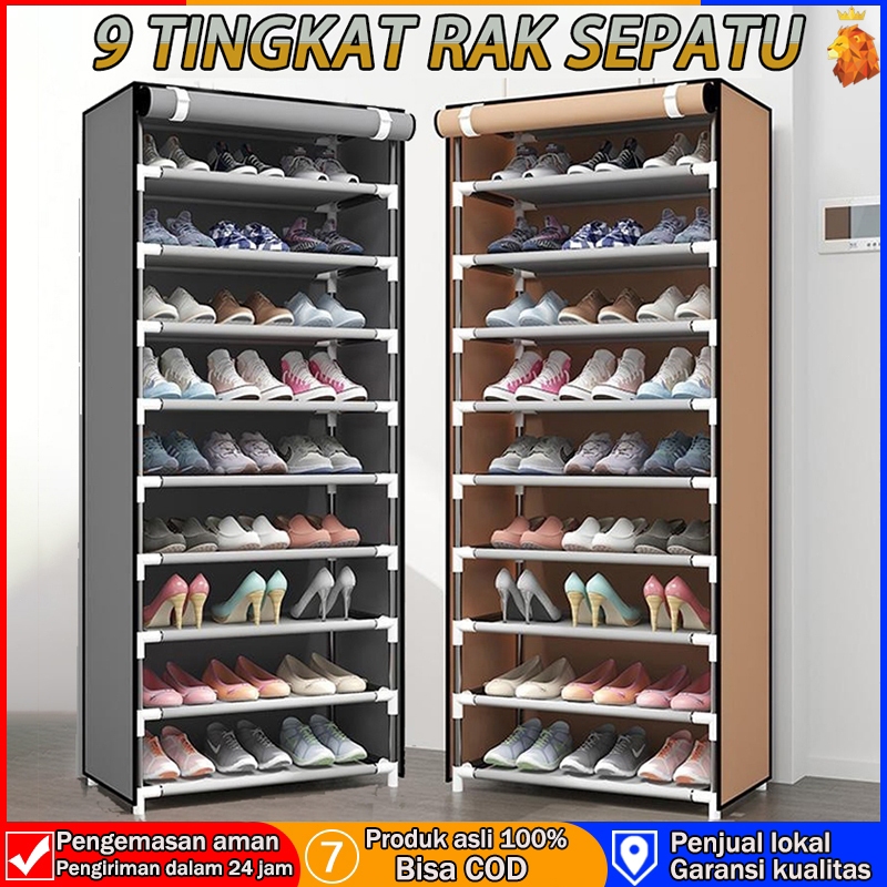 Jual Rak Sepatu Kain Portable 5 9 12 Ruang Sepatu dengan Penutup Debu ...