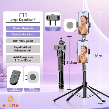 ECORE C11 185CM Tongsis 4leg Tripod Bluetooth Selfie Stick Fill Light Tongsis Tripod