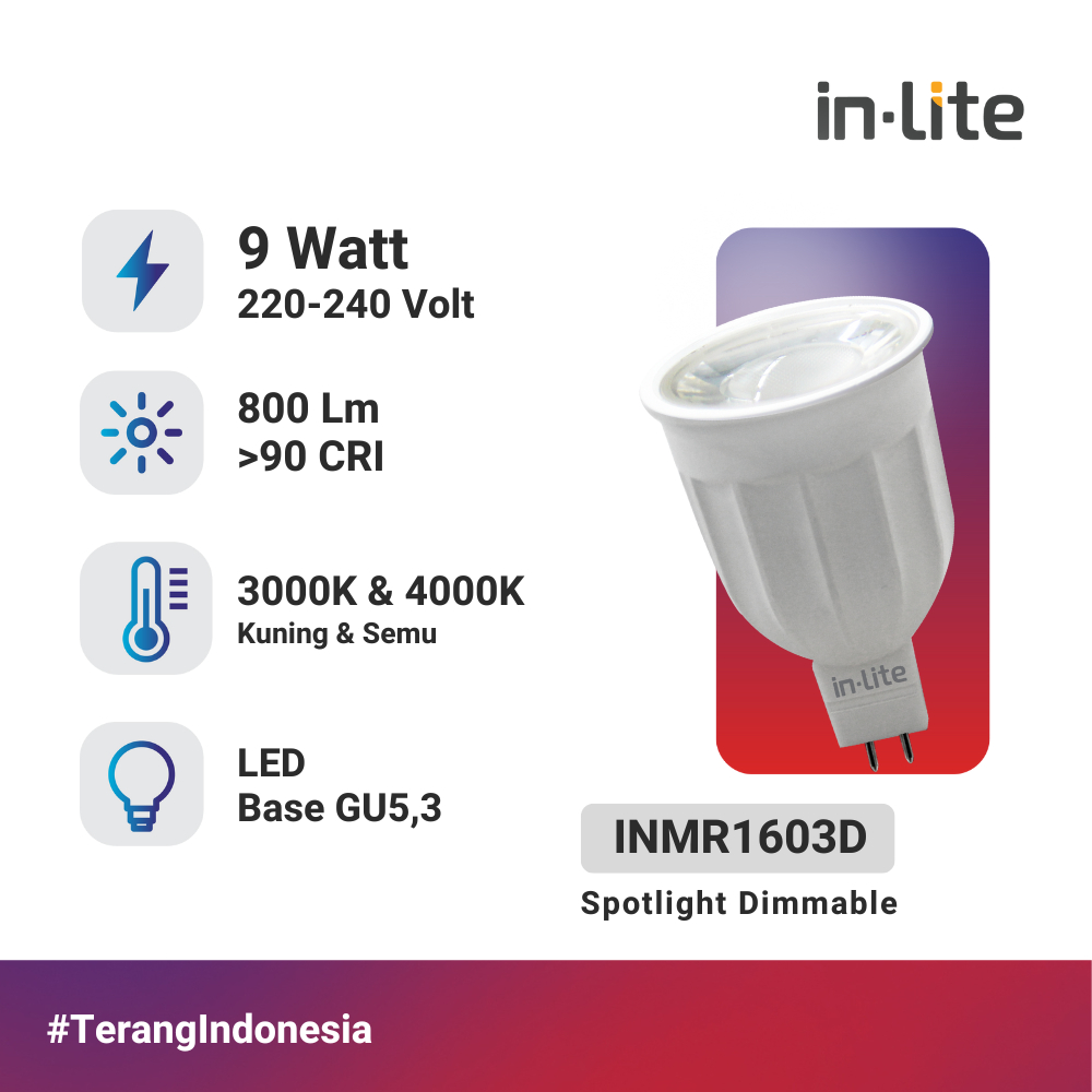 Jual in-Lite LED Lampu Sorot Dimmable MR 16 Tusuk 9 Watt - INMR1603D ...