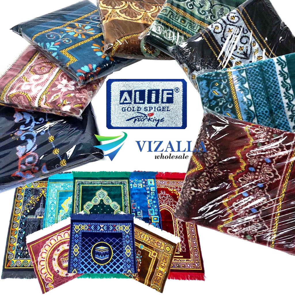 Sajadah Turki Original Alif Besar 69x110cm/ Gold Spiegel/ Souvenir Haji Umroh Tahlilan Pernikahan