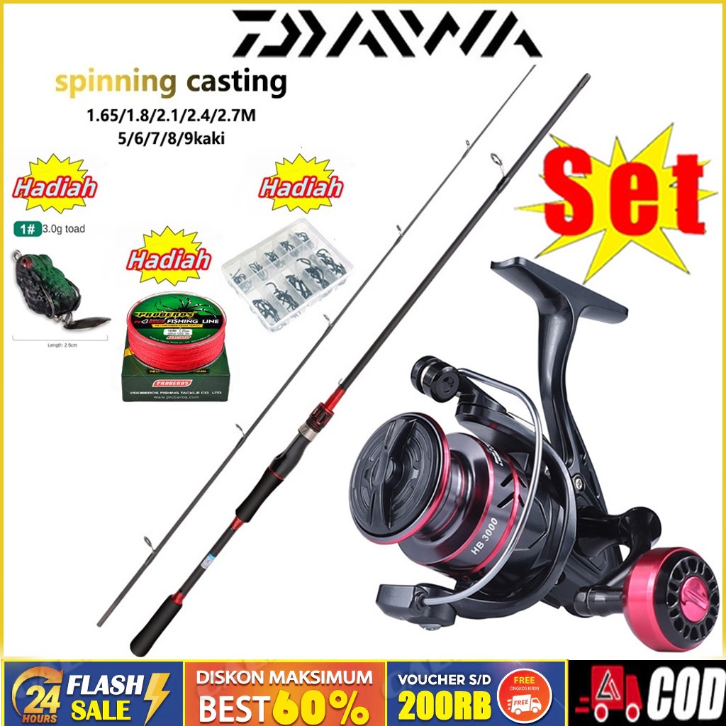 Set Pancing Spinning Lengkap 120cm Serat Kaca 5.2:1 5+1BB 10kg Drag Pemula COD Ready Stock Murah Free Ongkir
