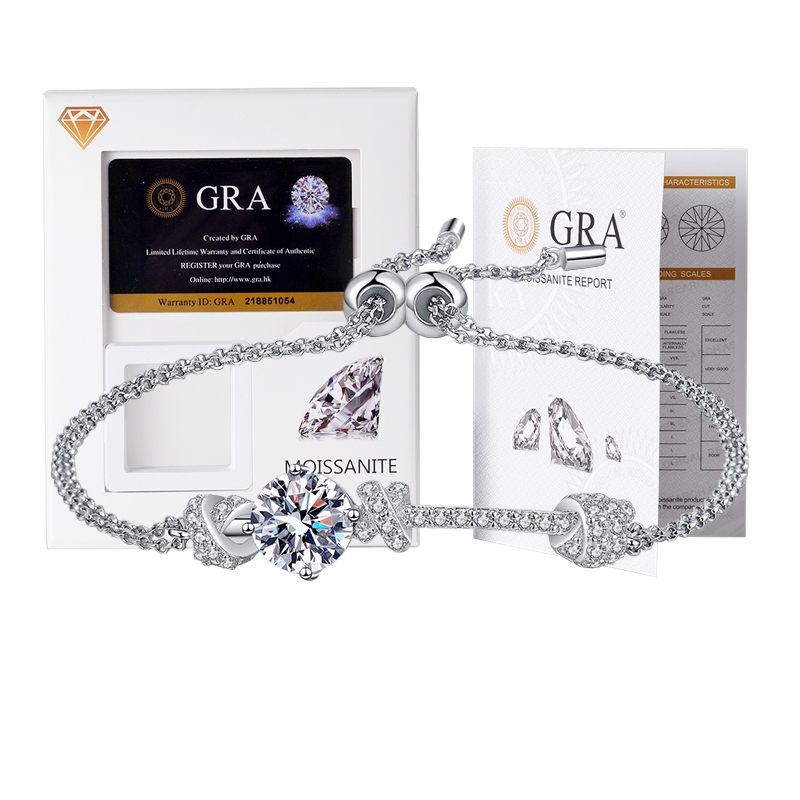LOVETIA Gelang Dorong Dan Tarik Rantai Ganda Moissanite Perhiasan Wanita  Sertifikat GRA XRZ615