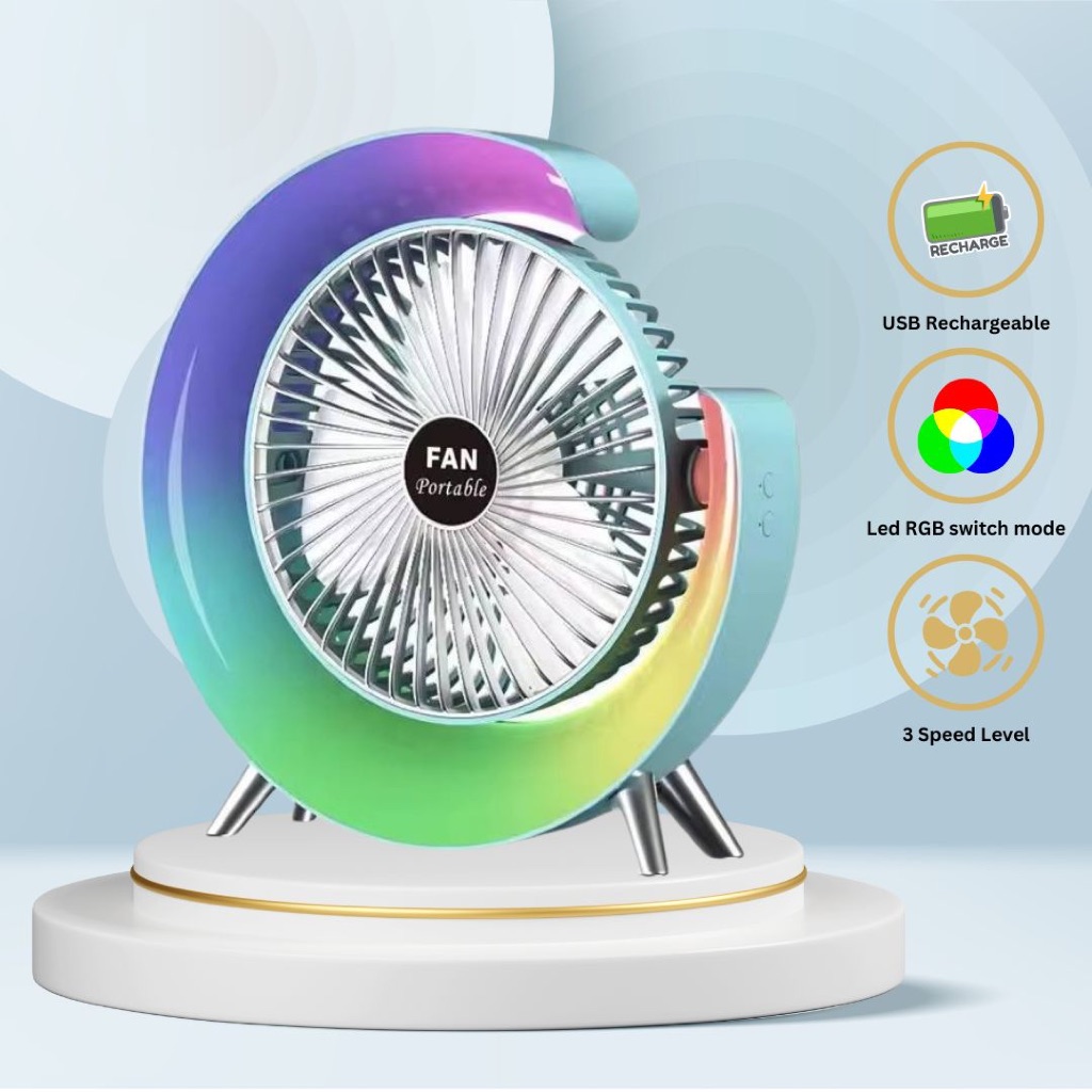Jual Kipas angin FAN Portable F13 dengan lampu led RGB Rechageable ...