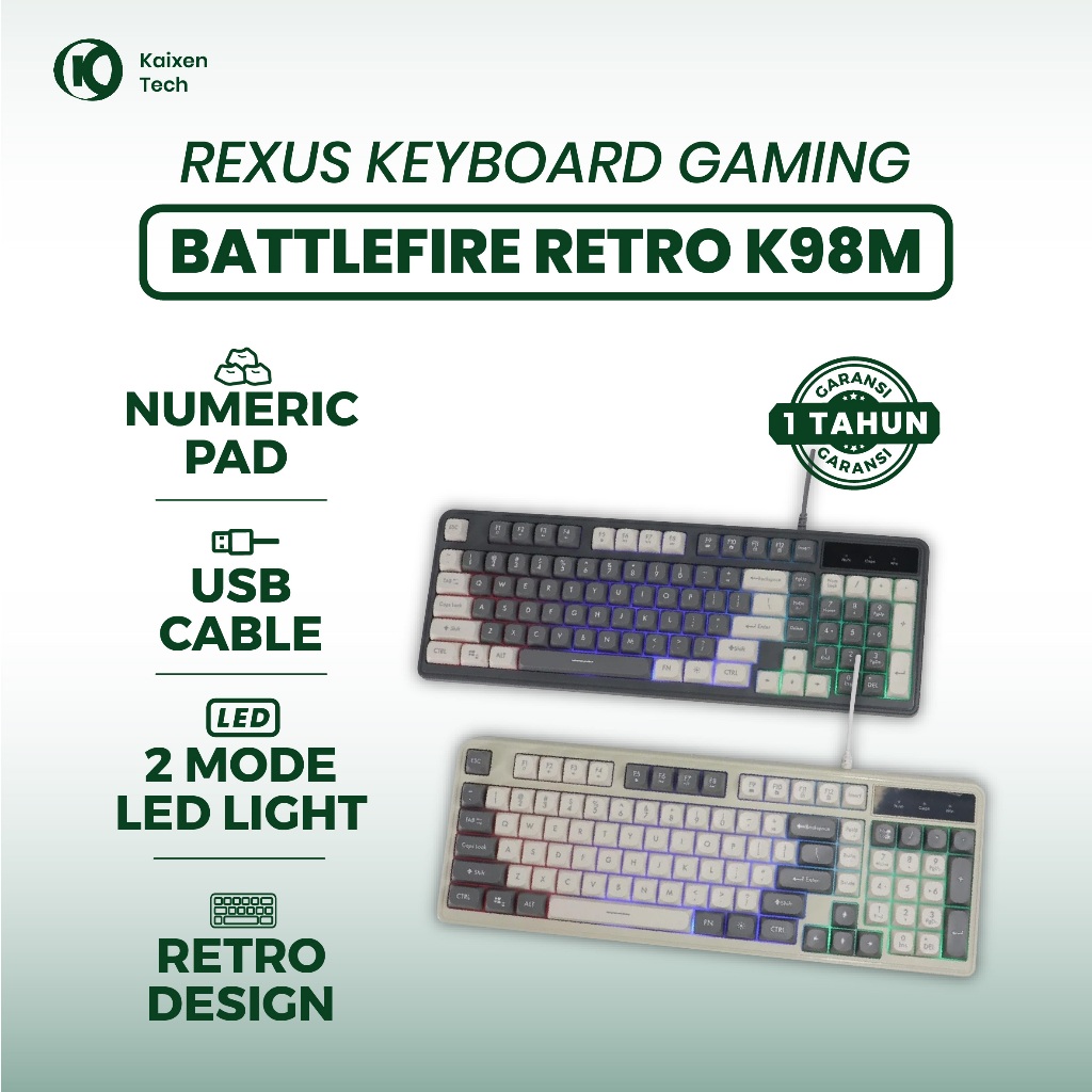 Jual Keyboard Gaming Rexus KY K98M Retro Classic RGB LED Full Size ...
