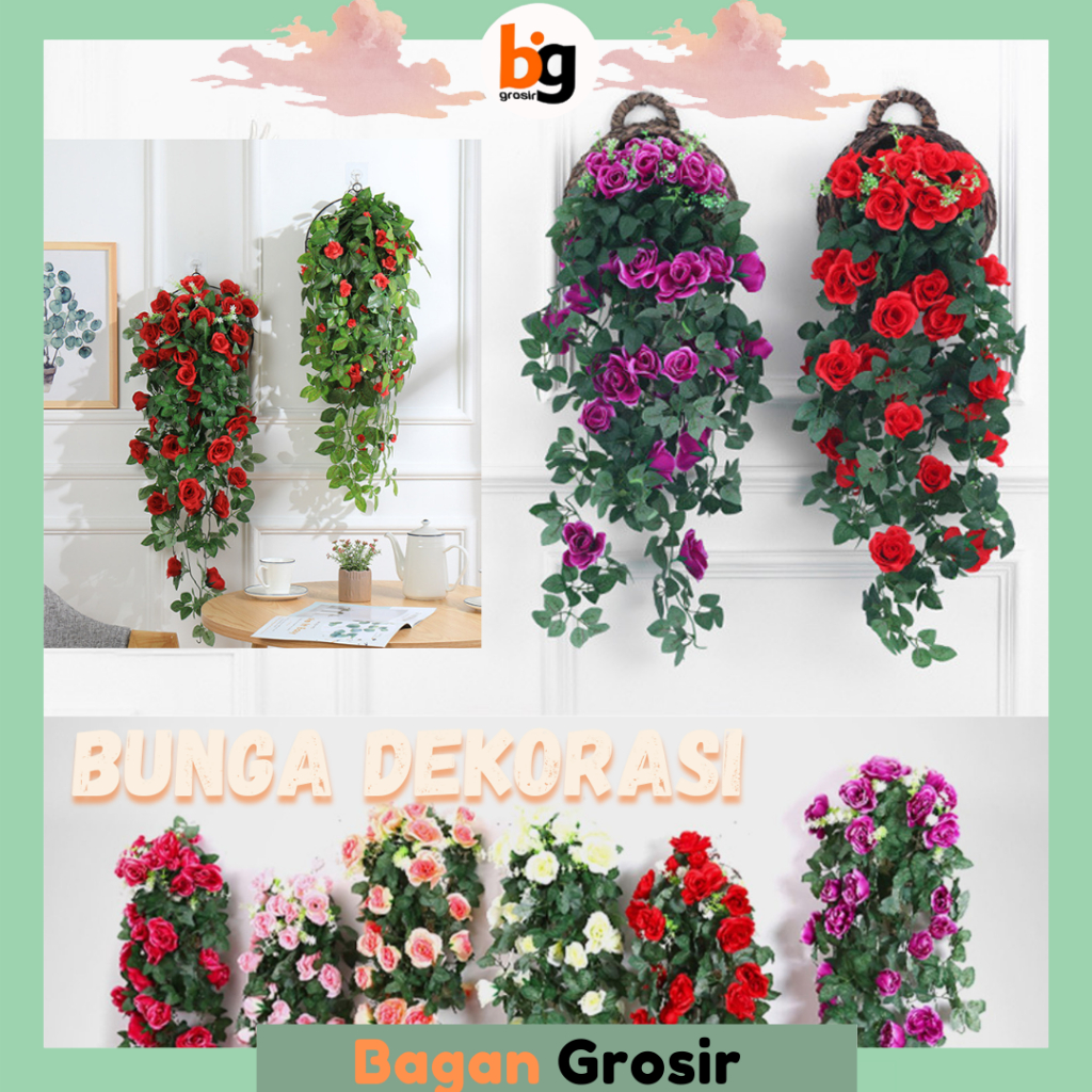 Jual BG Bunga Juntai Mawar 92CM Plastik Bunga Sulur Rambat Dekorasi ...