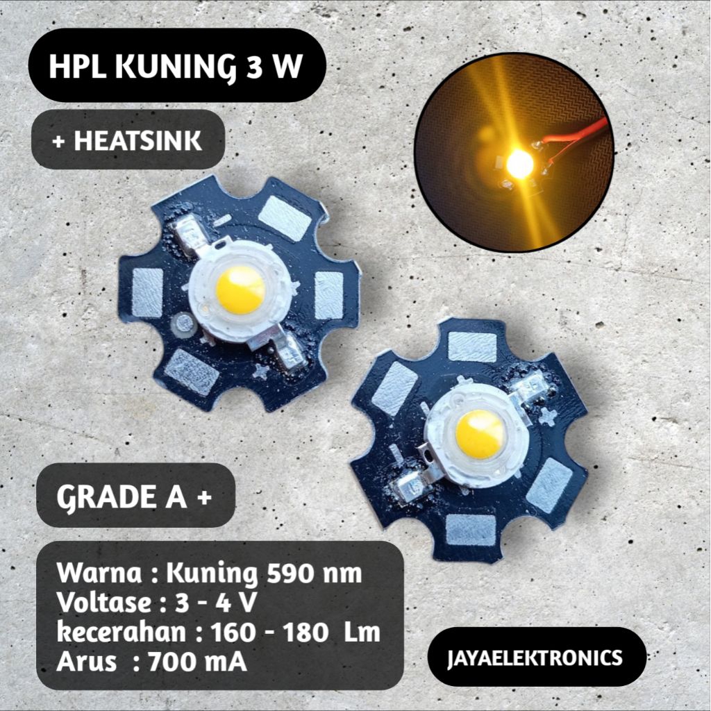 Jual LED HPL 3 W + HEATSINK warna KUNING per 1 Pcs -Lampu senter HPL 3 ...
