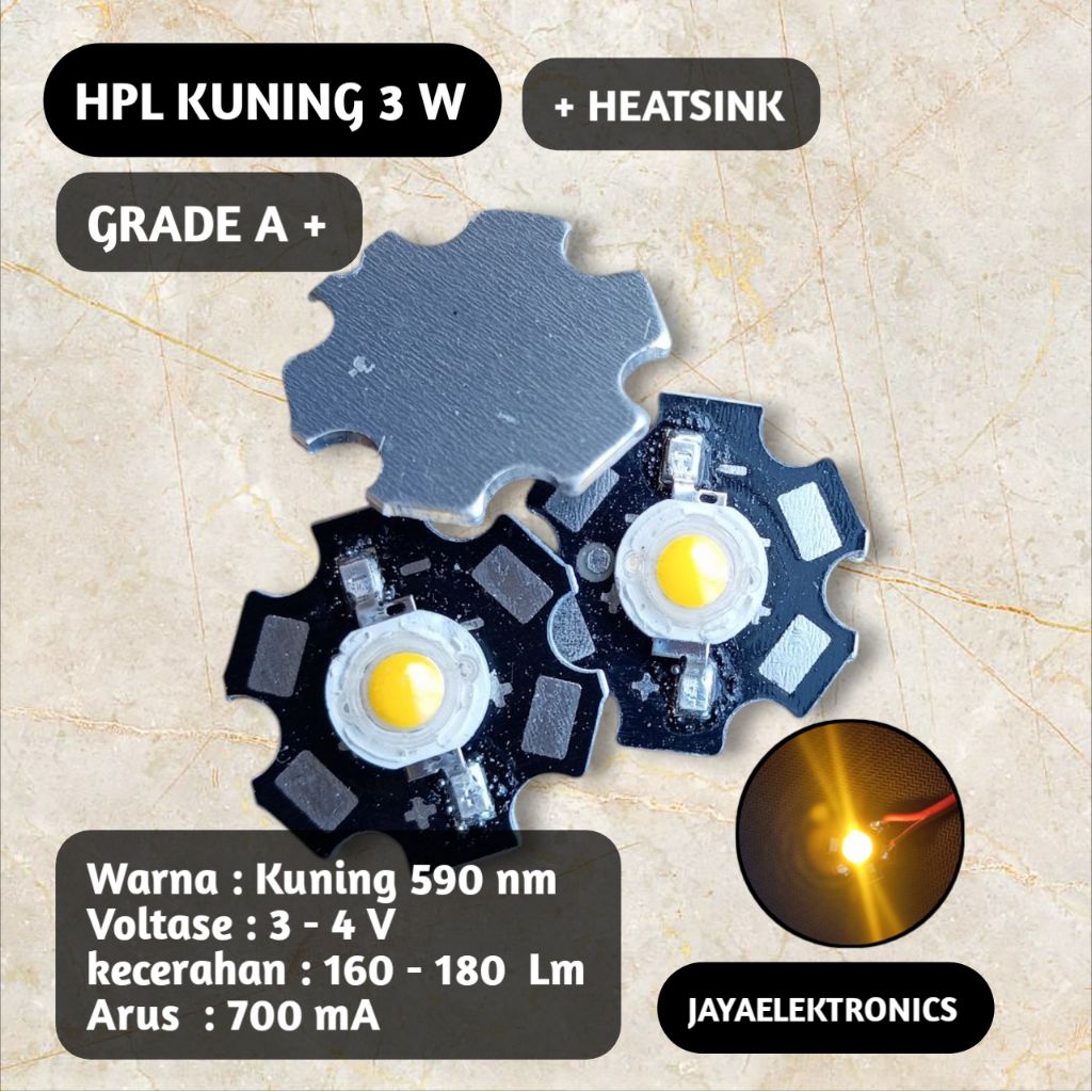 Jual LED HPL 3 W + HEATSINK warna KUNING per 1 Pcs -Lampu senter HPL 3 ...