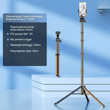 Tripod Profesional A1 Metalic Besi Tebal 2.1 Meter Handphone Chrome Gratis Holder HP