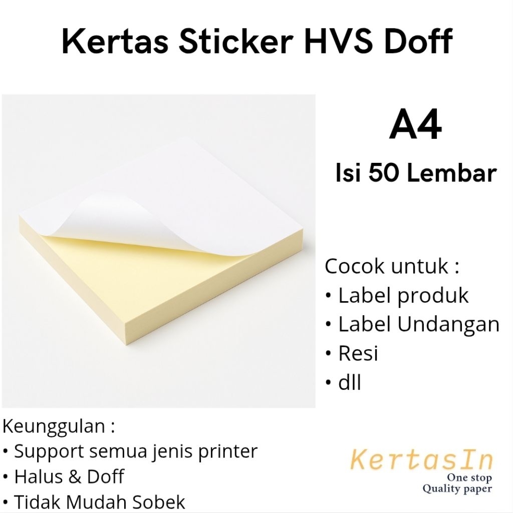 Jual Kertas Sticker HVS Doff A4 Isi 50 Lembar. Kertas Sticker Label ...
