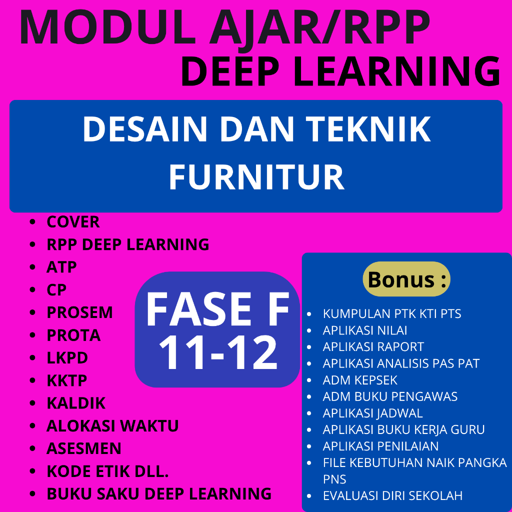 Jual Modul Ajar Deep Learning SMK DESAIN DAN TEKNIK FURNITUR FASE F (11 ...