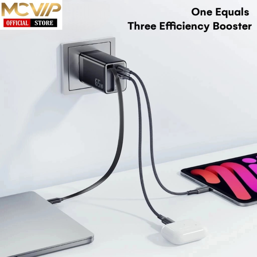 Jual MCVIP Charger GaN Super Fast Charging 65W Kabel Type C + Port USB ...