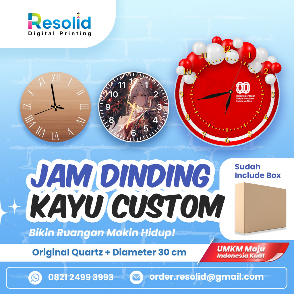 Jual Custom Jam Dinding MDF Estetik Silent Quartz 30cm | Dekorasi Rumah ...