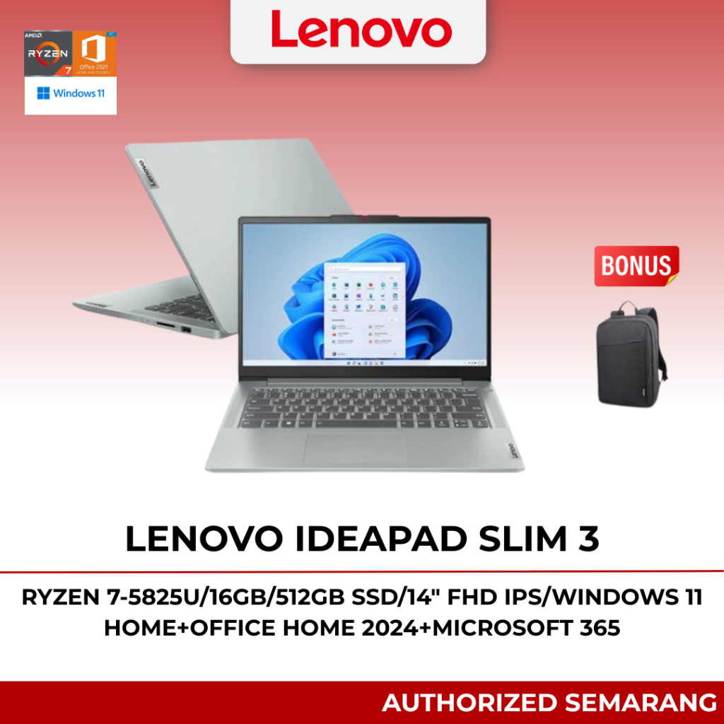 Jual Lenovo Ideapad Slim 3 AMD RYZEN 7-5825U/16GB/512GB SSD/14 FHD