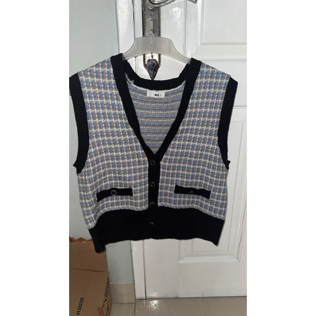 Jual Vest Rajut Motif Kotak (Blue-Black) | Shopee Indonesia