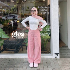 City Pants Celana Panjang Wanita Kantor Kuliah Motif Garis Kulot Pinstripe