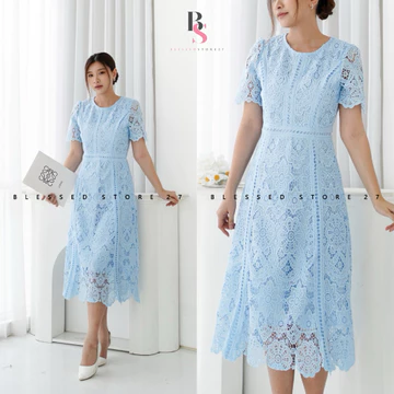 Ada Size Jumbo D1714 Aesun Korean Style Floral Brocade Vintage Midi Dress Natal Brukat Pesta