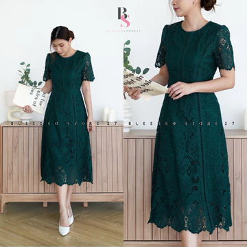 Ada Size Jumbo D1714 Aesun Korean Style Floral Brocade Vintage Midi Dress Natal Brukat Pesta