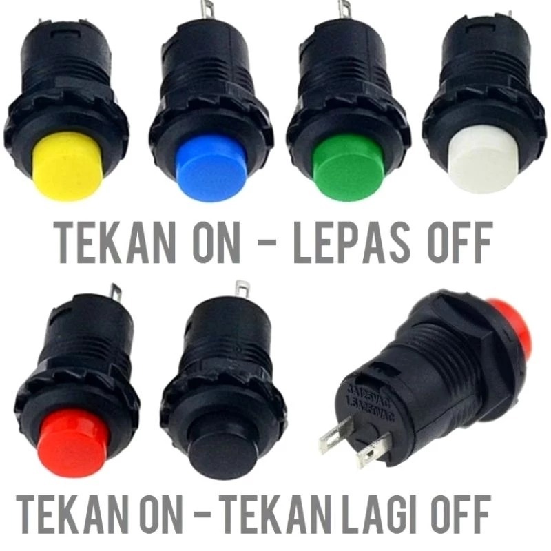 Jual SAKLAR WARNA SWITCH PUSH ON OFF BULAT 12V 24 VOLT 2 PIN KAKI ...