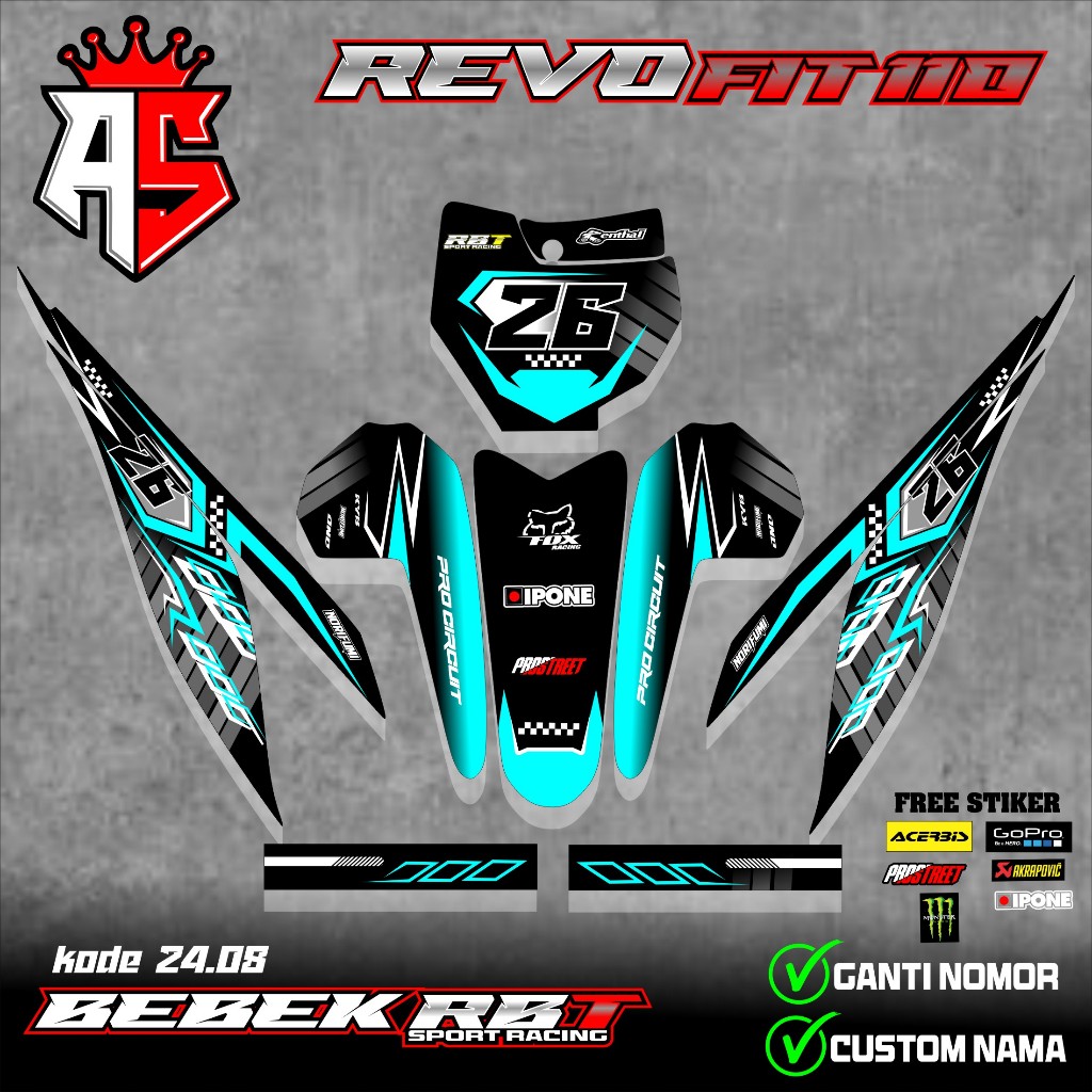 Jual (COD) Stiker Variasi RBT/GTX REVO FIT 110 Stiker Decal Striping ...