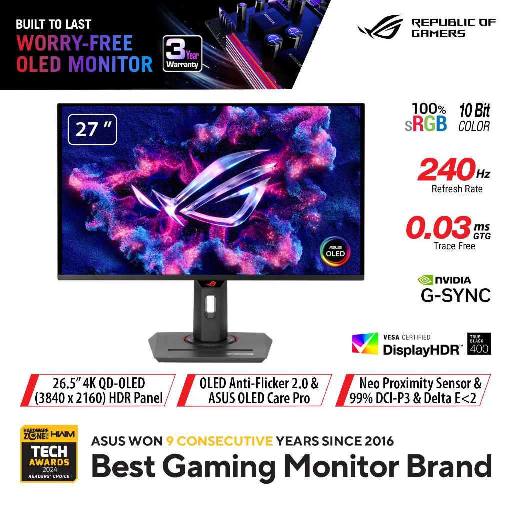 Jual ASUS ROG Strix OLED XG27UCDMG —27" 4K QD-OLED, 240Hz, 0.03ms (GTG ...