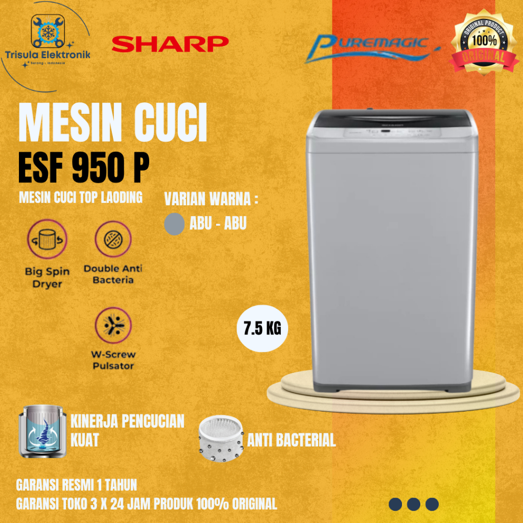Jual MESIN CUCI SHARP ESF950P / ESF-950P TOP LOADING 7.5Kg | Shopee ...