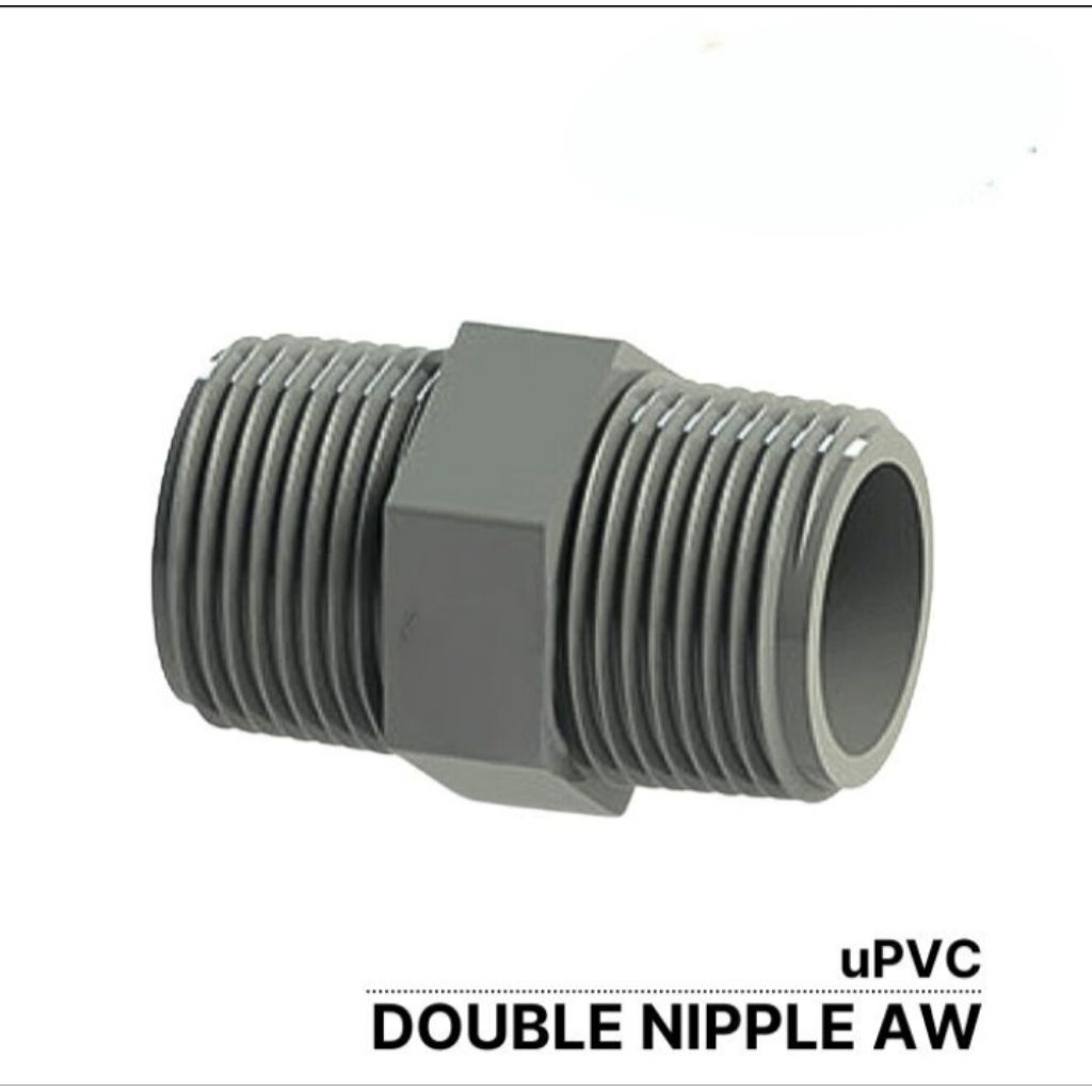 Jual Double Nipple PVC AW 1/2 inch Nipple Drat Luar PVC AW 1/2