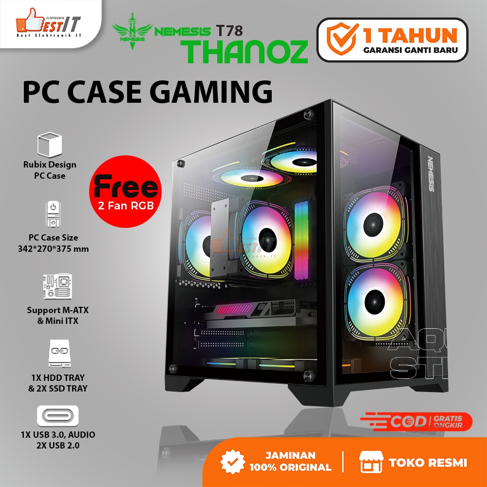 PC Case Gaming M-ATX / Mini ITX Tempered Glass NEMESIS T78 THANOZ Free Fan RGB