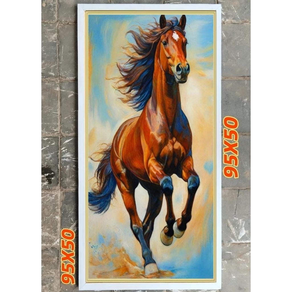 Jual hiasan dinding lukisan cetak kuda coklat potrait plus figura ...