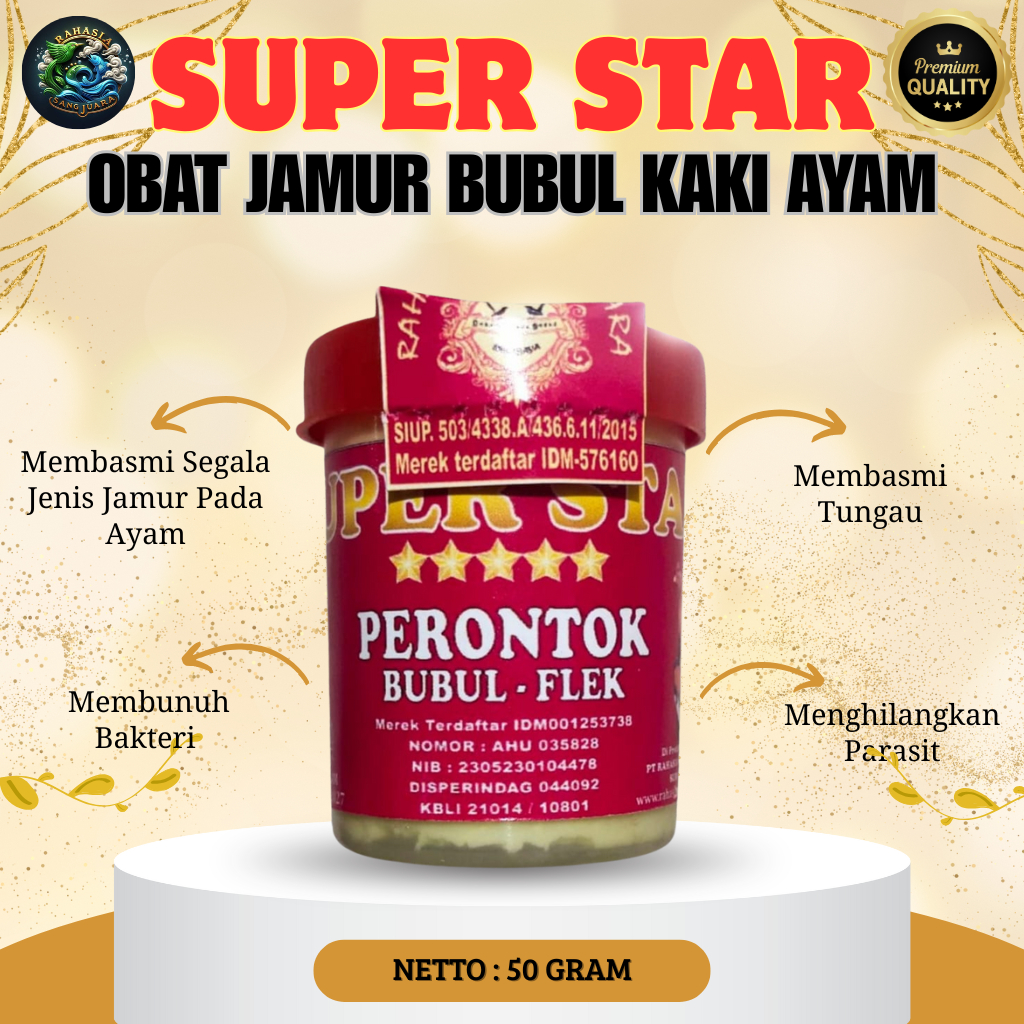 Jual Super Star Obat Jamur Perontok Bubul/Flek Pada Ayam 50gram ...