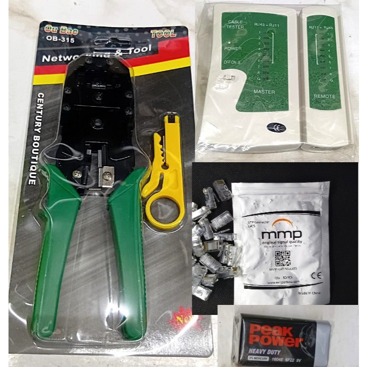 Jual Paket tools RJ 45 tang crimping 3 in 1 LAN tester dan pin RJ 45 ...
