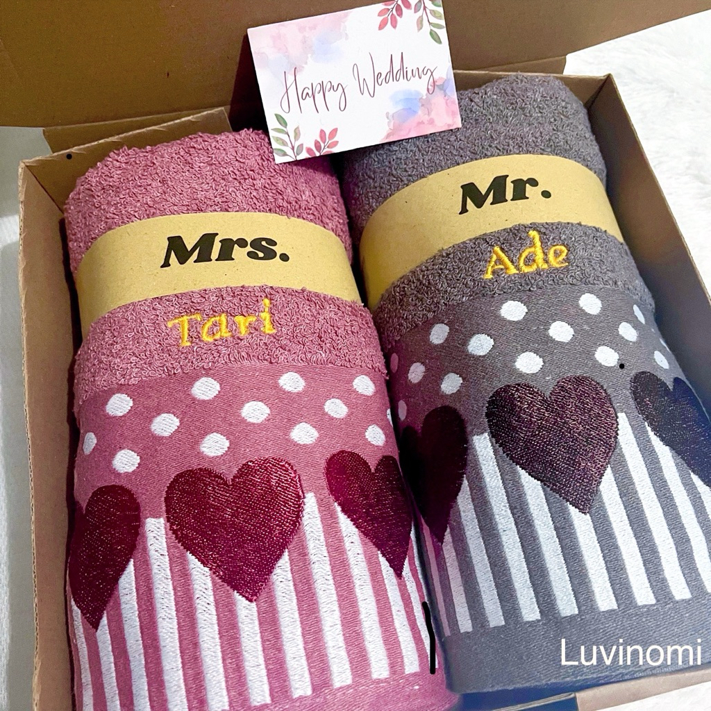 Hampers pernikahan handuk couple jumbo Bisa BORDIR NAMA , hampers kado wedding anniversary ulang tahun dll