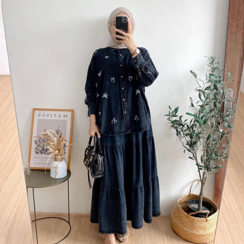Jual Zahra Oneset Rok Wanita Terbaru Bahan Full Jeans Premium Mix ...