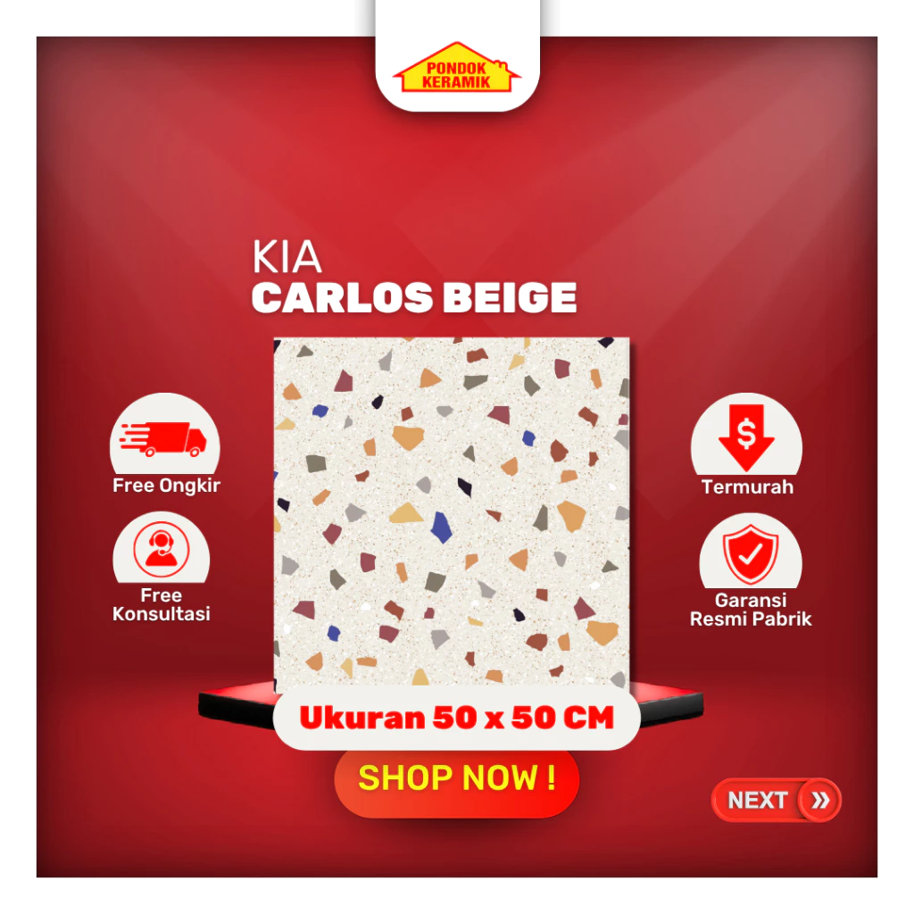 Keramik Lantai KIA 50x50 Carlos Beige Motif Terazzo Matte Halus Minimalis