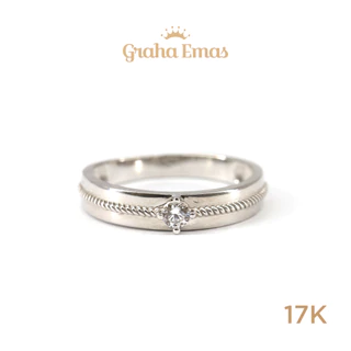 Graha Emas Cincin Emas Putih Bentuk Round 17K - White Gold Round Model Ring 17 Carat M442