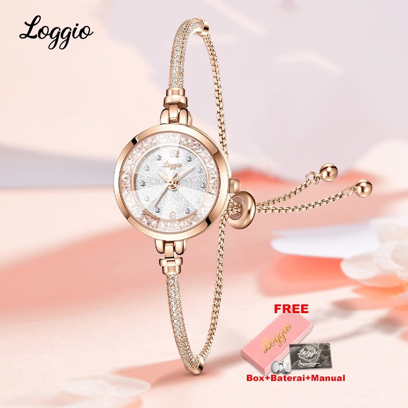Loggio Jam Tangan Wanita Anti Air Original Korea Elegan Tali Gelang Wanita Jam Tangan Cewek Jam Kecil