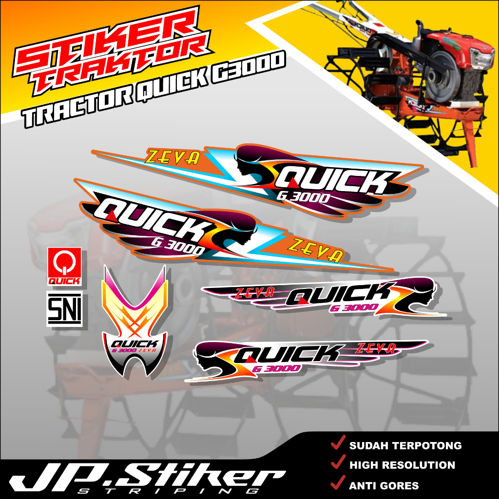 Jual Sticker Traktor Quick G3000 Zeva Full Set Sudah Cutting Striping ...