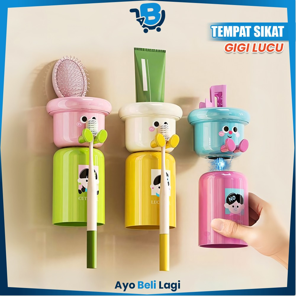Jual Set Tempat Sikat Gigi Tempel Dinding Magnet Motif Kartun Lucu ...