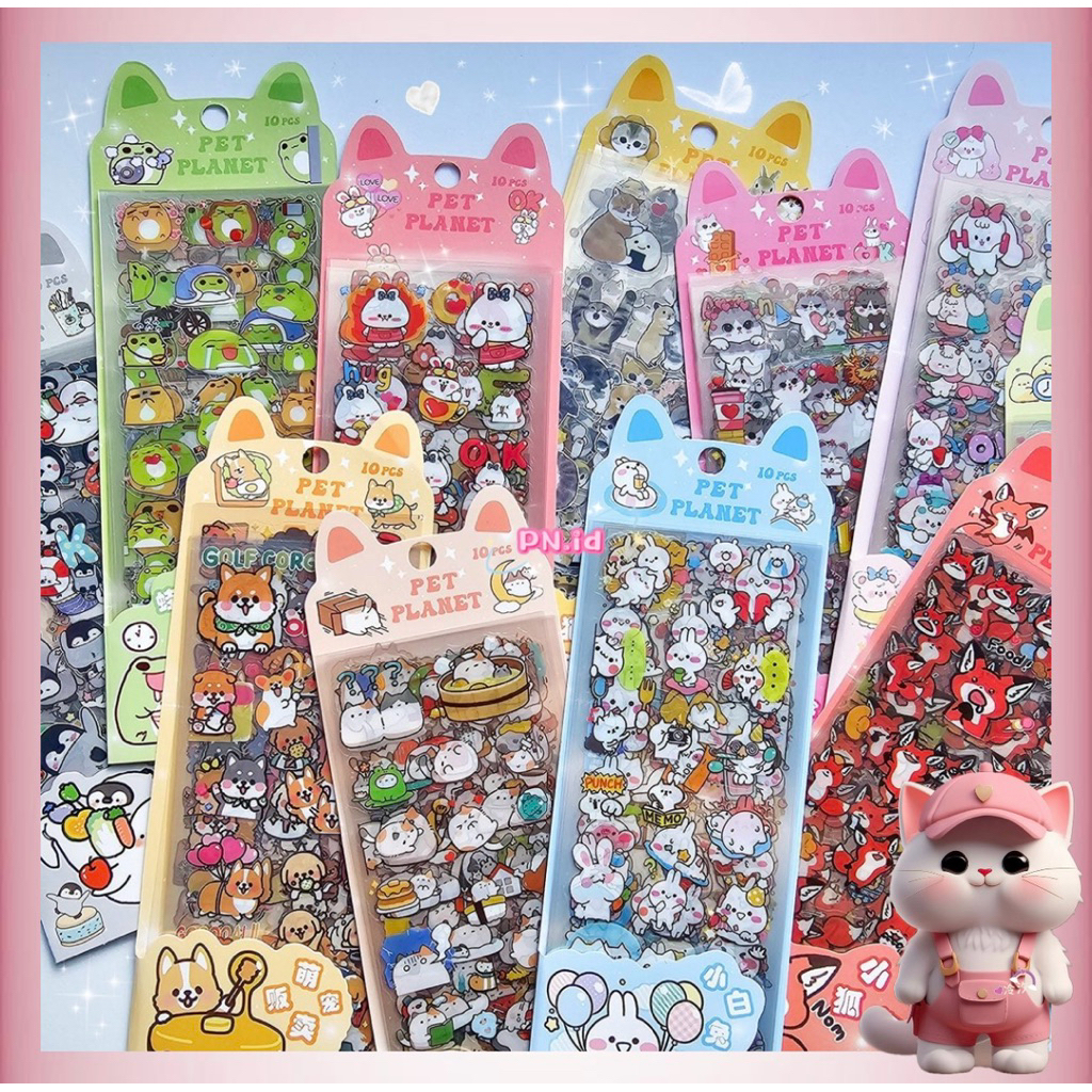 Jual ( 10 LEMBAR ) Sticker Pet Cute Cartoon DIY Diary Sticker Jurnal ...