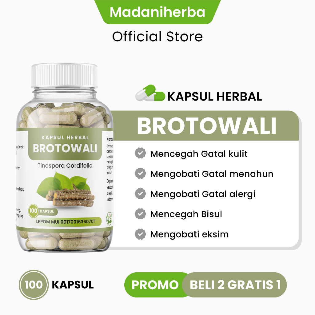 Kapsul Brotowali Isi 100 Kapsul - BELI 2 GRATIS 1 - Atasi infeksi saluran kemih dan Tekanan darah