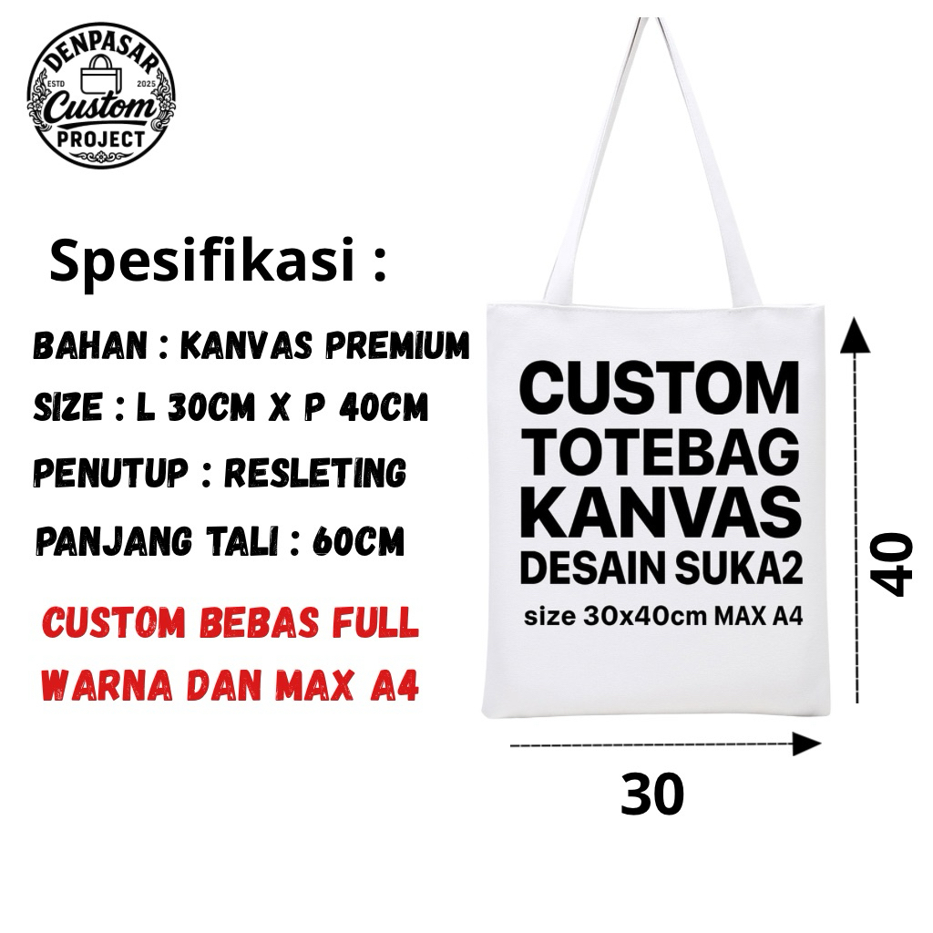 Jual Totebag Kanvas Custom 30x40cm Desain Sendiri Tote Bag Canvas Full ...